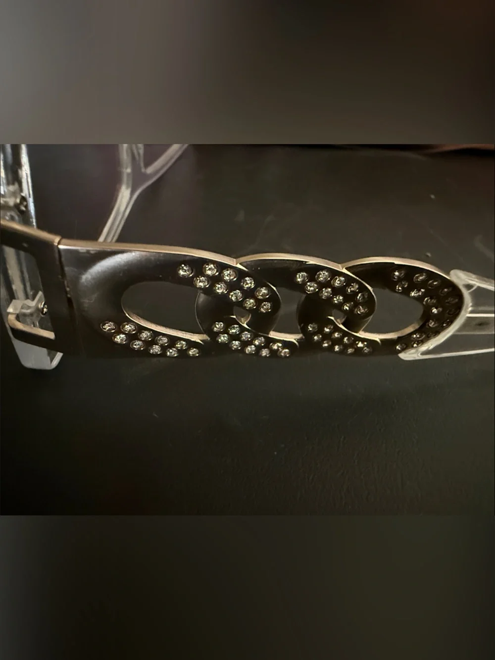 Mad Shade Clear Frame Sunglasses with Gold Chain Accent